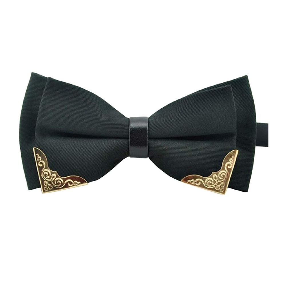 Mens Satin Metal Tipped Pre Tied Bow tie Black - Picture 1 of 4